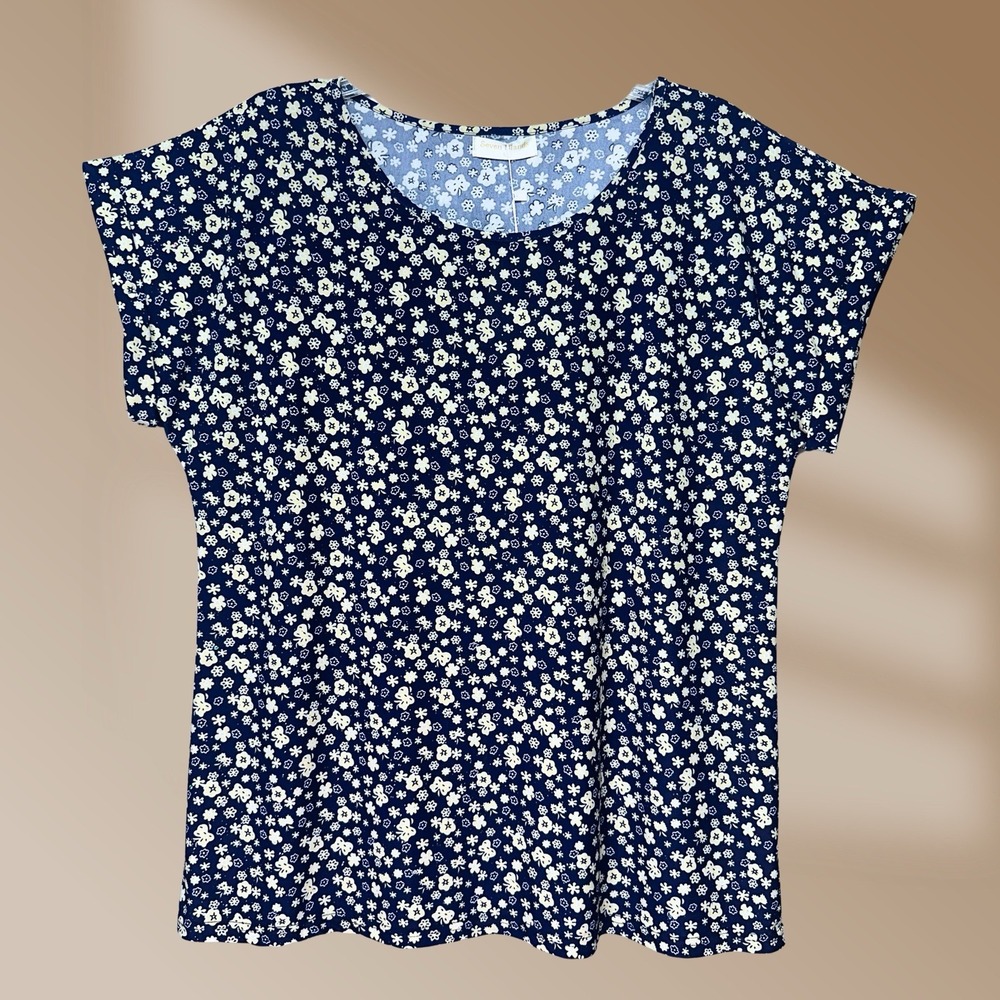 Seven Islands Navy & Cream Sparkle Blouse Top Sz Large Lots of Sparkle NWT